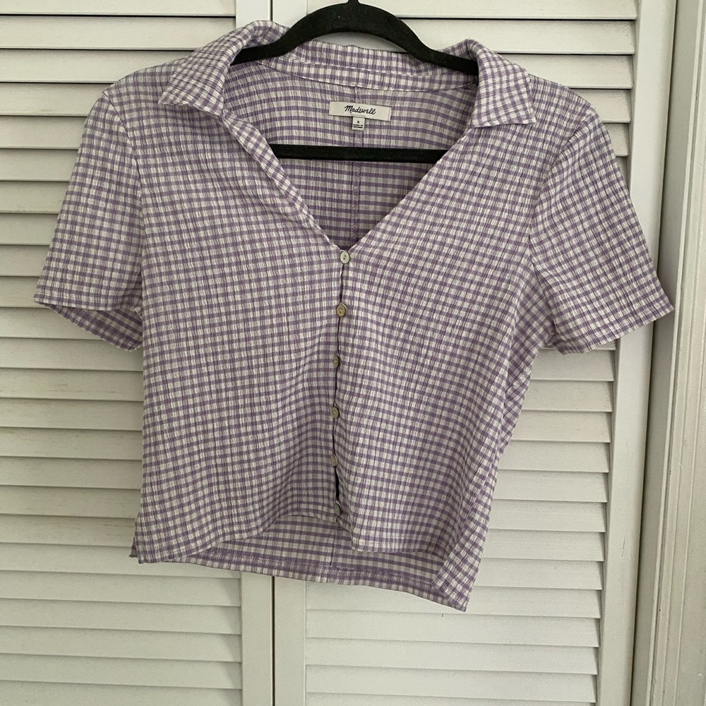 Madewell Crinkled Button Down Shirt in Lavender Plaid